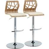 Folia Adjustable Swivel Bar Stool in Chrome, Zebra Wood & Cream Leatherette (Set of 2)